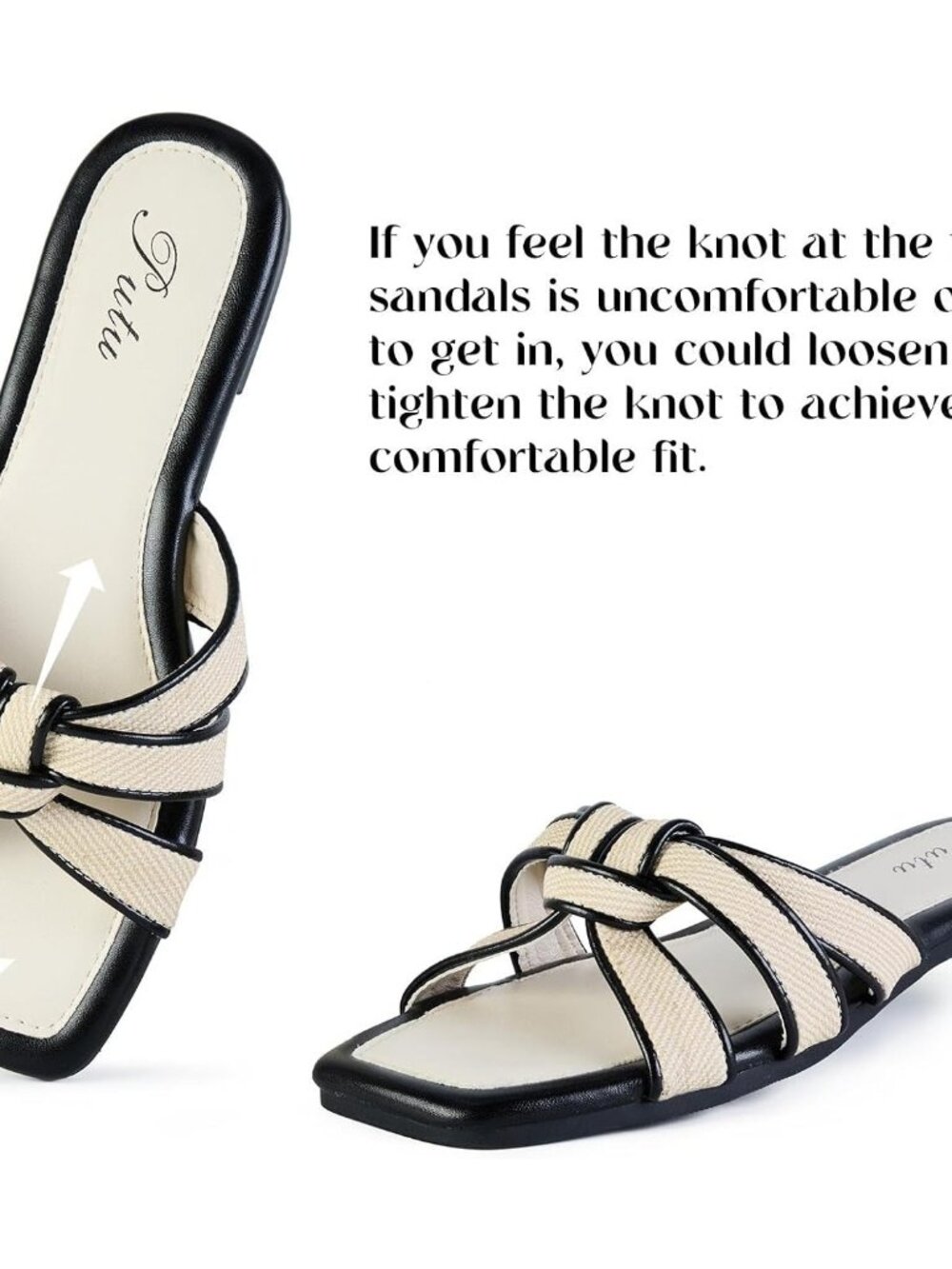 🆕Women's Black Flat Sandals Square Toe Slide Sandals Cute Braided for Vacation - Picture 7 of 7